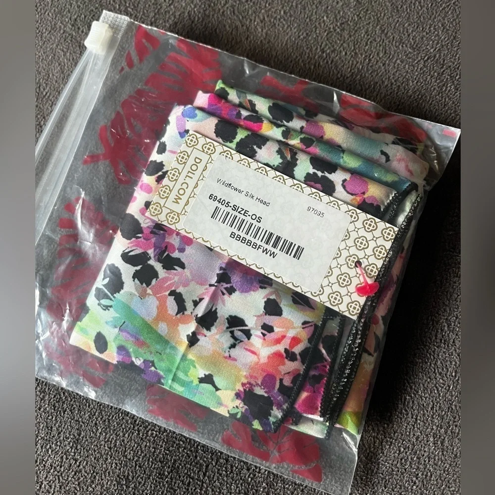 NWT DOLL Swimwear Wildflower Silk Head Scarf OS Bandana Vacation Animal Print - Picture 3 of 8